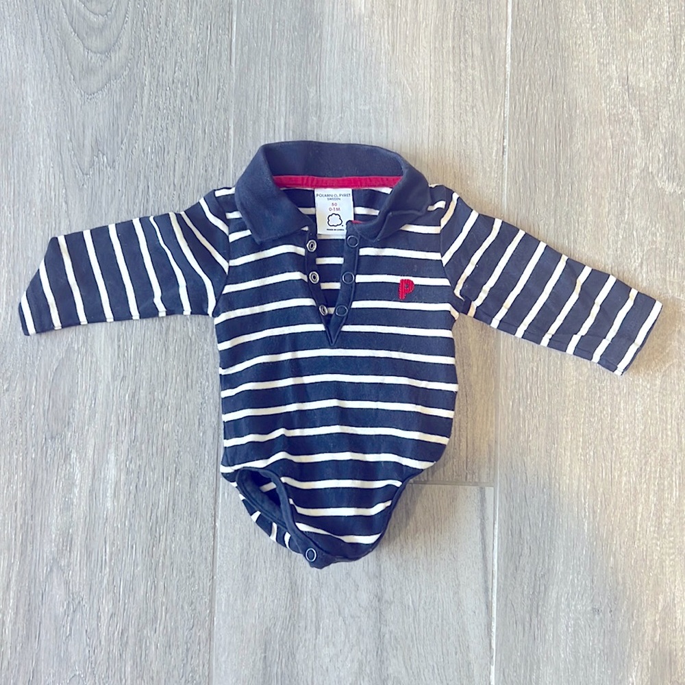 POLARN O. PYRET Long Sleeve Striped Onesie 0-1 Month